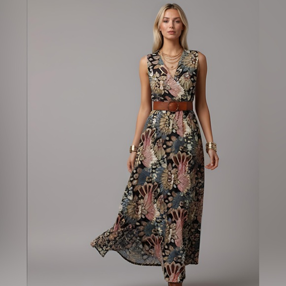 Boho Tropical Print A-Line Maxi Dress - Picture 3 of 8